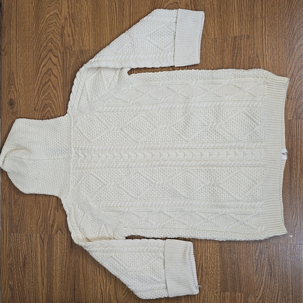 BLARNEY FISHERMAN CABLEKNIT ZIP CARDIGAN WITH HOOD 3/4 Sleeve 100% MERINO WOOL - Picture 7 of 9